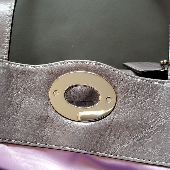 COACH Garnet Turn Lock Purse Satchel in Gray Leather Lavender Purple lining NWOT - Picture 13 of 16